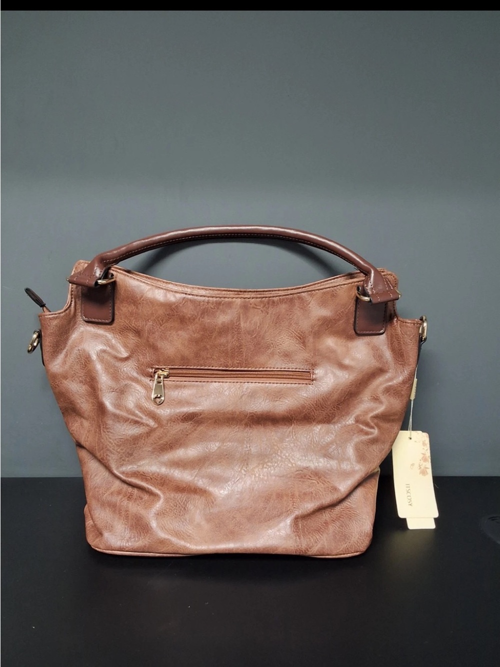 Classic Brown Faux Leather Tote Handbag